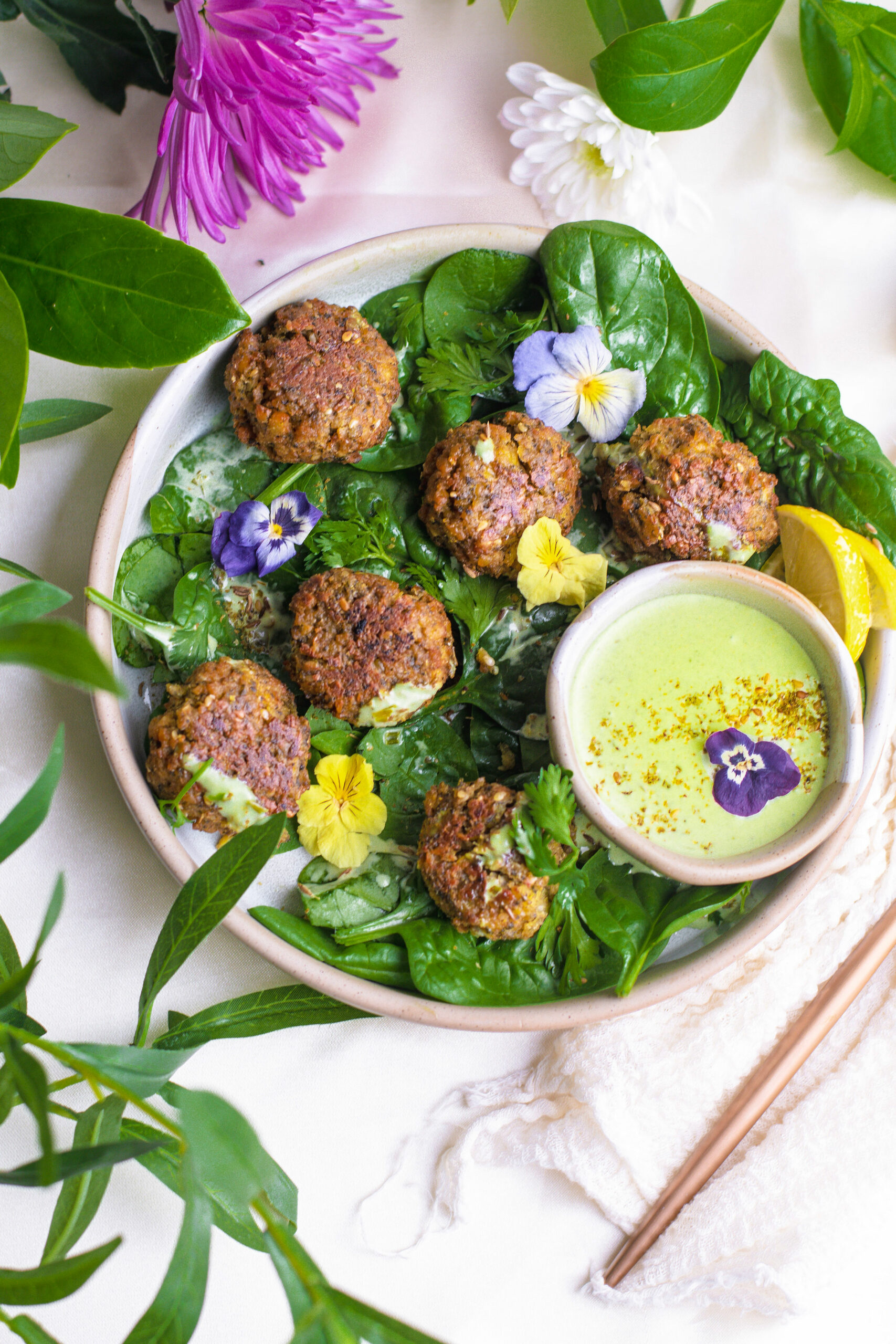 Falafel Salad With Green Tahini Sauce - Fabulous50s Healthy Life Recipes